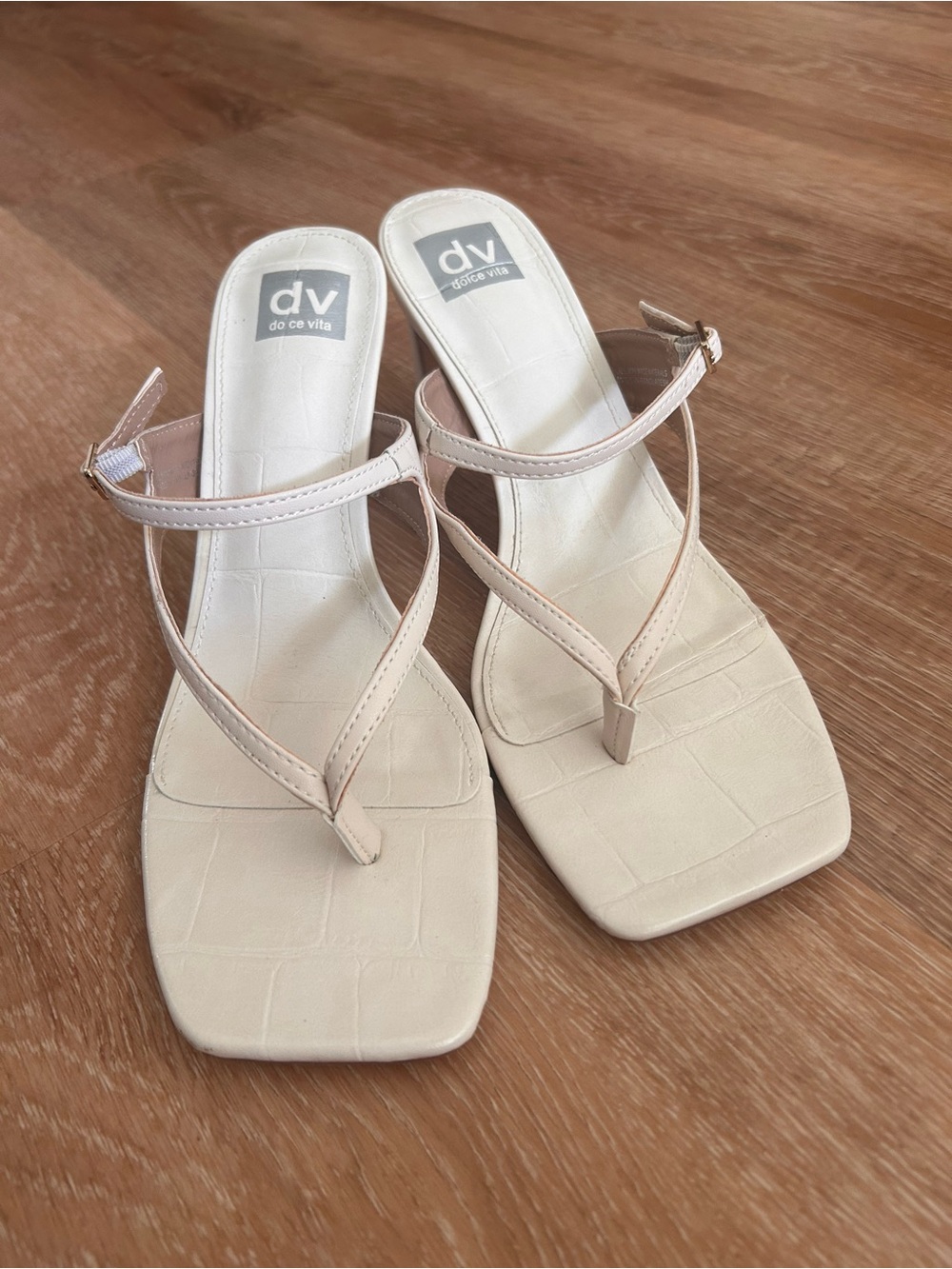 DV by Dolce Vita Lisette Cream Square-Toe Strappy Heels